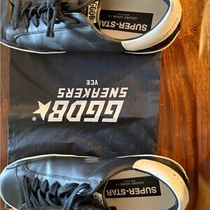 Golden Goose Black Leather Sneakers with White Heel Counter